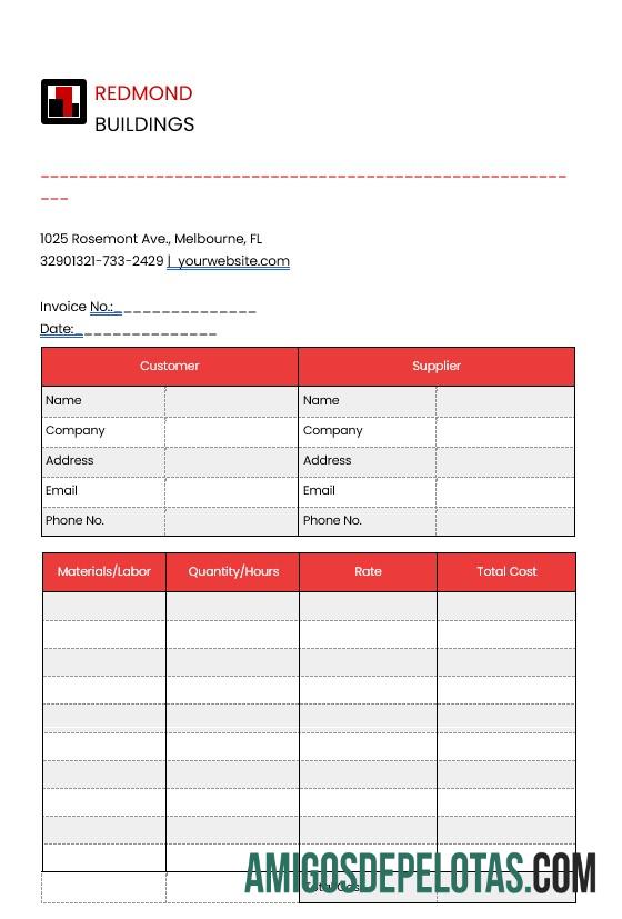 imprimível Modelo editável de fatura de construção